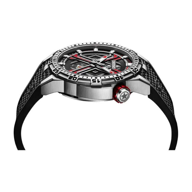 DEESIO Xingji Gate Collection Automatic Mechanical Movement Rubber Strap Watch Men's Watches Cut Out Dial-2