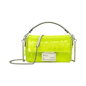 FENDI Baguette Polyester Portable Crossbody Bag Shoulder Bag Mini Women's Neon Yellow
