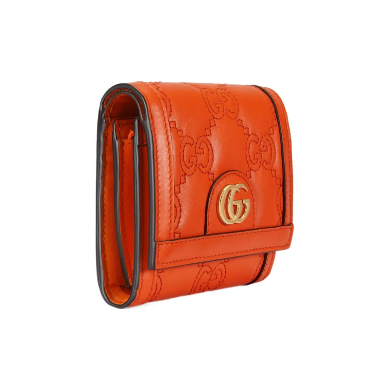 GUCCI Quilting Leather Card Holder Wallet Women's Orange-1