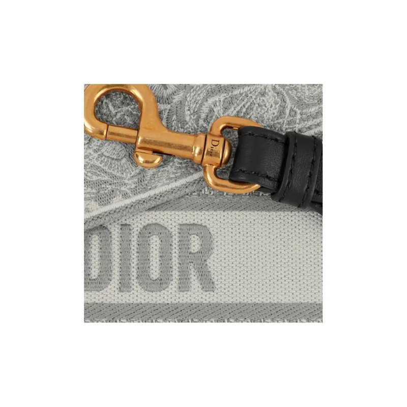 DIOR Embroidered Leather Patchwork Bag Shoulder Strap Women's Gray-2