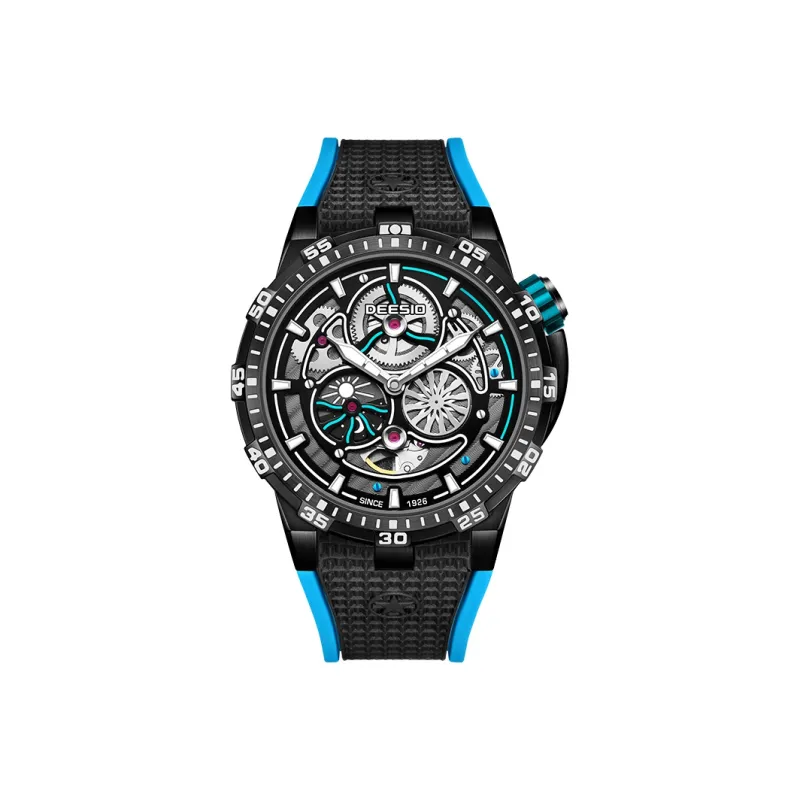 DEESIO Explorer Collection Automatic Mechanical Movement Rubber Strap Watch Men's Watches Cut-Out Dial-1