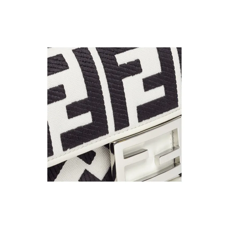 FENDI Baguette Canvas Canvas Bag Portable Crossbody Bag Shoulder Bag Mini Women's White/Black-4