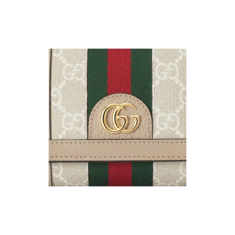 GUCCI Canvas With Leather Wallet Women's Green/Red-6