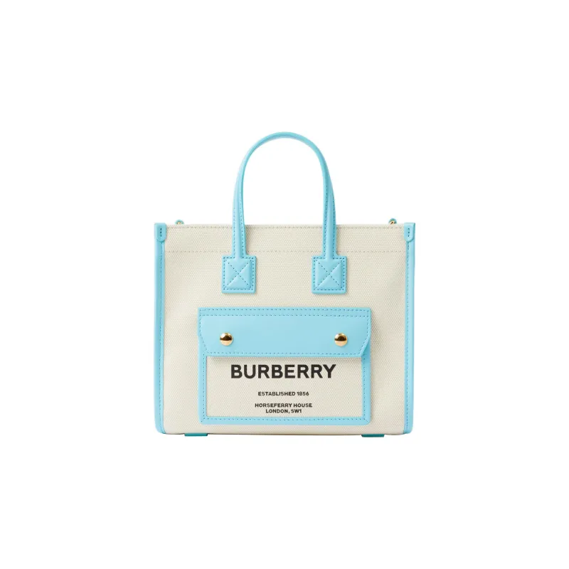 Burberry Calfskin Embellishment Tote Bag Shopping Bag Handbag Shoulder Bag Mini Women's Beige/Sky Blue-0