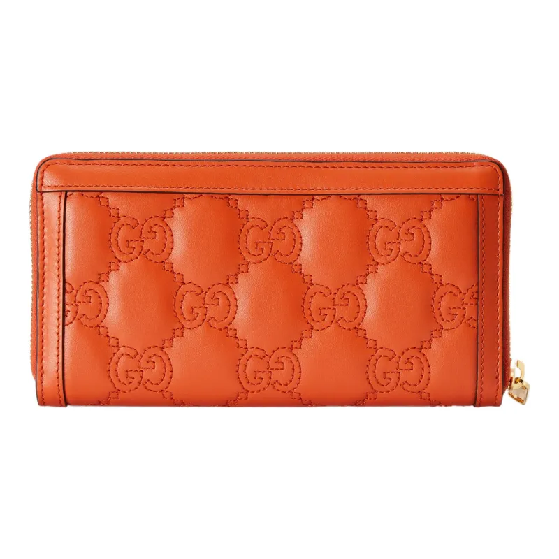 GUCCI GG Matelassé Leather Clutches Wallets Small Size Women's Orange-2