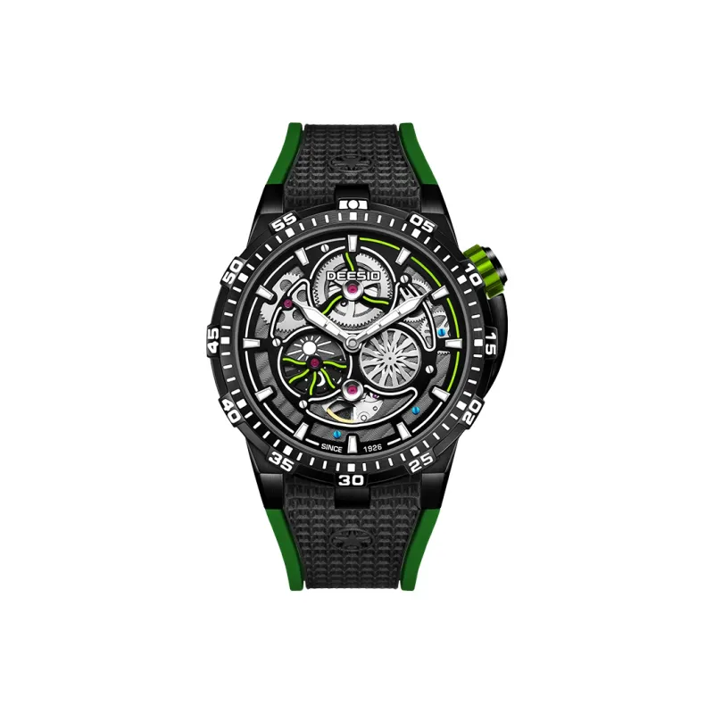 DEESIO Explorer Collection Automatic Mechanical Movement Rubber Strap Watch Men's Watches Cut-Out Dial-6