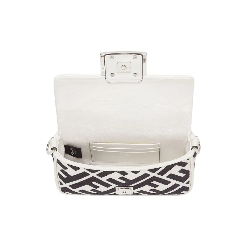 FENDI Baguette Canvas Canvas Bag Portable Crossbody Bag Shoulder Bag Mini Women's White/Black-2