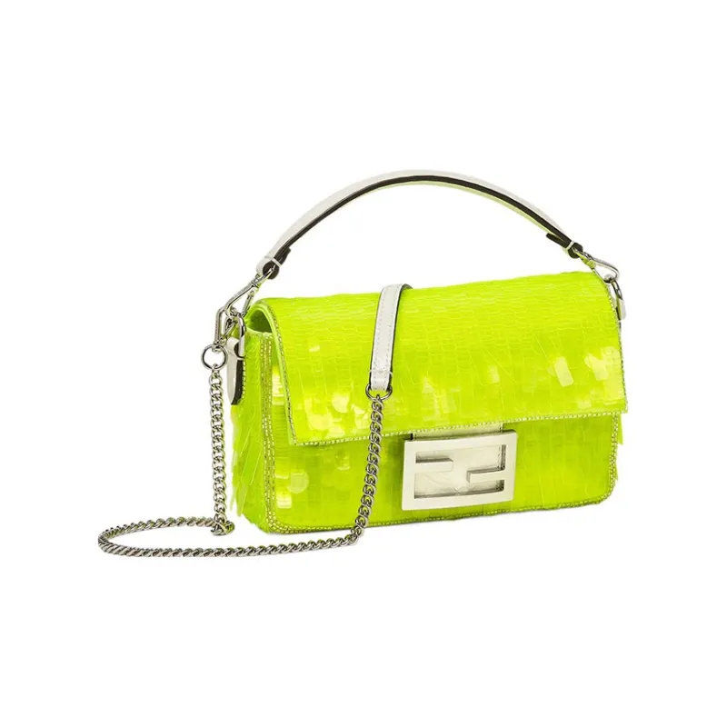 FENDI Baguette Polyester Portable Crossbody Bag Shoulder Bag Mini Women's Neon Yellow-1