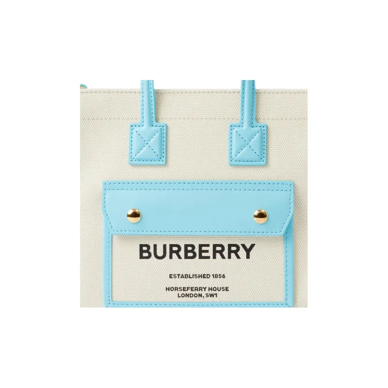 Burberry Calfskin Embellishment Tote Bag Shopping Bag Handbag Shoulder Bag Mini Women's Beige/Sky Blue-4