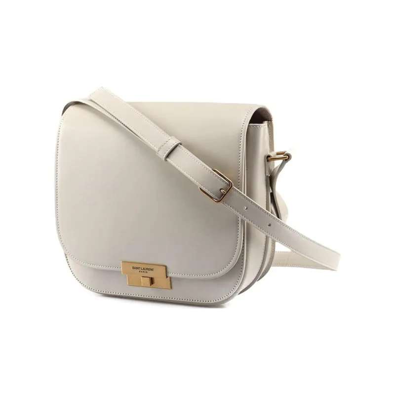 SAINT LAURENT Smooth Cow Leather Saddle Bag Crossbody Shoulder Bag Women's White-1