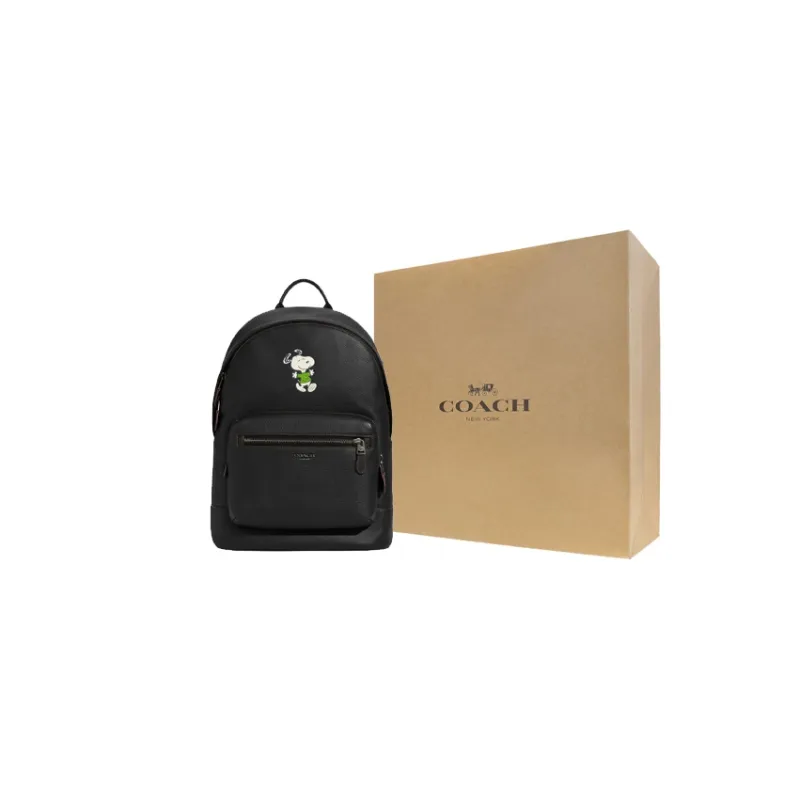 COACH Peanuts Snoopy Collaboration West Leather Backpack Large Size Men's Black-4