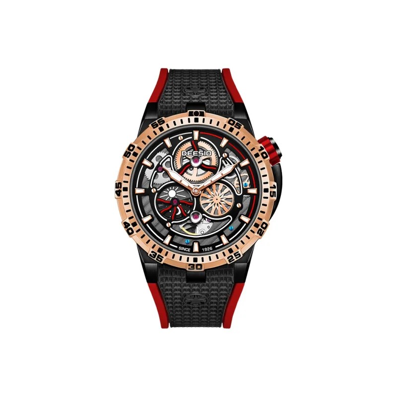 DEESIO Explorer Collection Automatic Mechanical Movement Rubber Strap Watch Men's Watches Cut-Out Dial-16