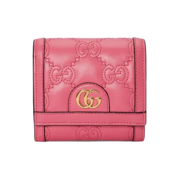 GUCCI Leather Card Holder Wallet Regular Women's Pink