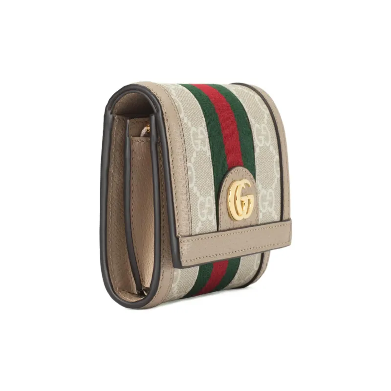 GUCCI Canvas With Leather Wallet Women's Green/Red-1