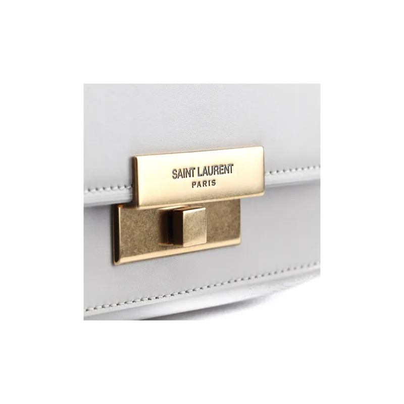 SAINT LAURENT Smooth Cow Leather Saddle Bag Crossbody Shoulder Bag Women's White-3