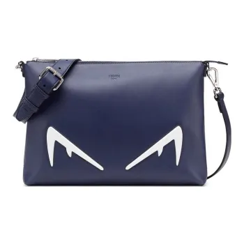 FENDI Calfskin Messenger Bag Shoulder Bag Crossbody Bag Men's Dark Blue