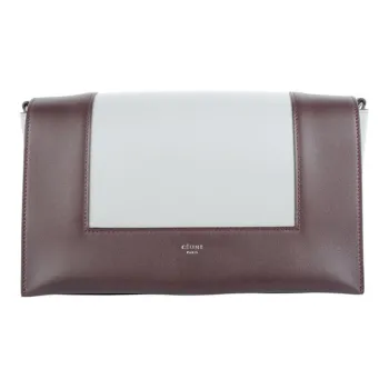 CELINE Smooth Calf Leather Frame Bag Shoulder Bag Crossbody Bag Medium Size Women's Red Brown/Blue