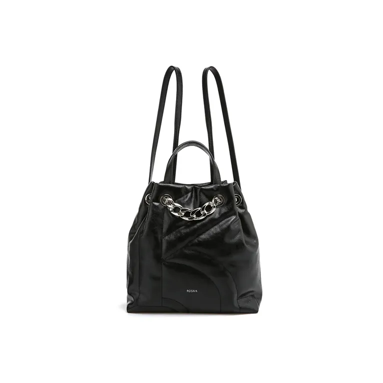 ROSA.K Cow Leather Backpack Medium Size Women's Black/White-0