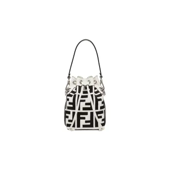 FENDI Cow Leather Bucket Bag, Handbag, Shoulder Bag, Crossbody Bag Trumpets Women's Black/White