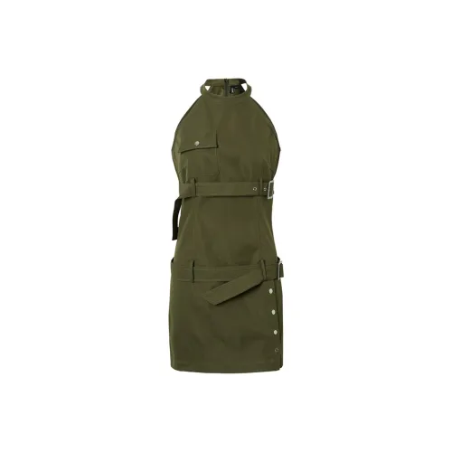 Chic Type Sleeveless Dresses Women's Army Green