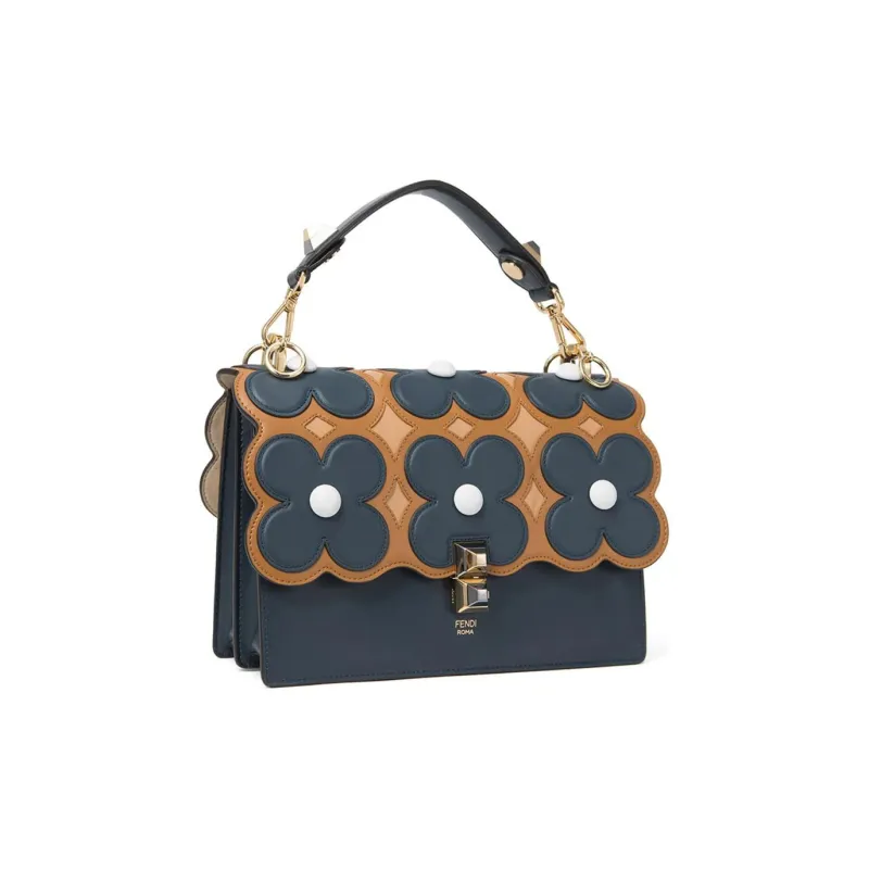 FENDI Kan I Cow Leather Handbag Shoulder Bag Crossbody Bag Women's Blue-1