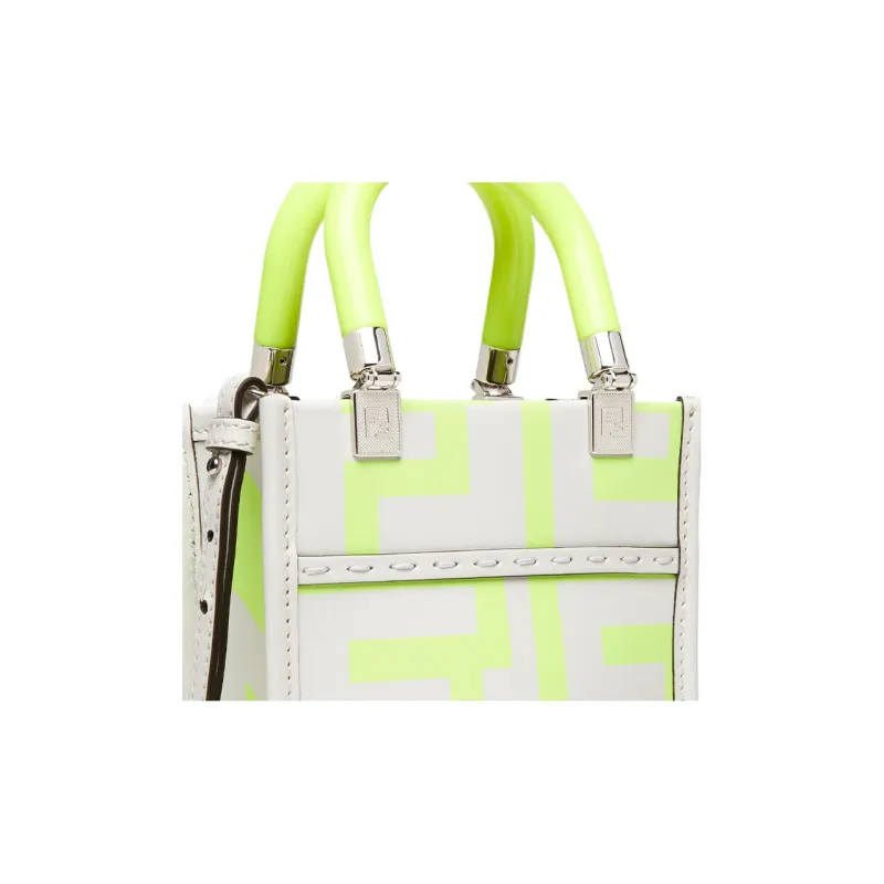 FENDI Marc Jacobs Collaboration Sunshine Calfskin Handbag Shoulder Bag Crossbody Bag Mini Women's White/Neon Yellow-4
