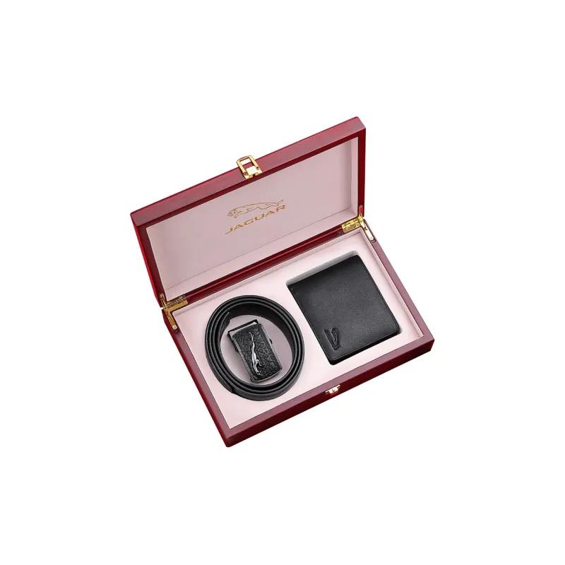JAGUAR Gift Box Set Business Automatic Buckle Genuine Leather Belts Men's Width 3.55CM-1
