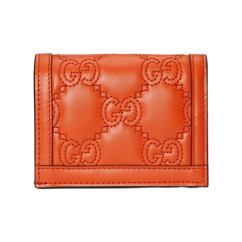 GUCCI GG Matelassé Leather Clutch Card Holder Wallet Small Size Women's Orange-2