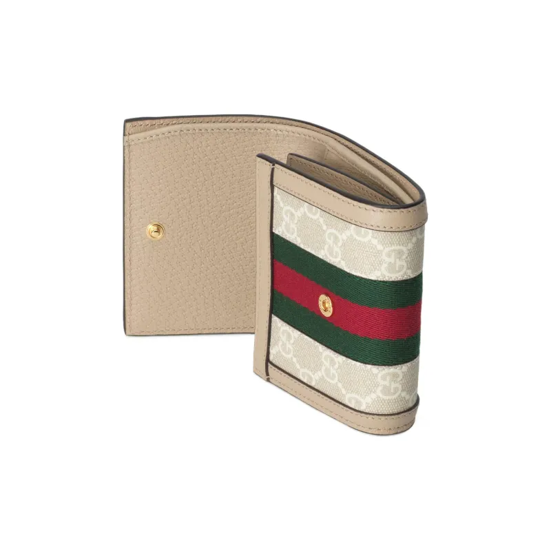 GUCCI Canvas With Leather Wallet Women's Green/Red-4