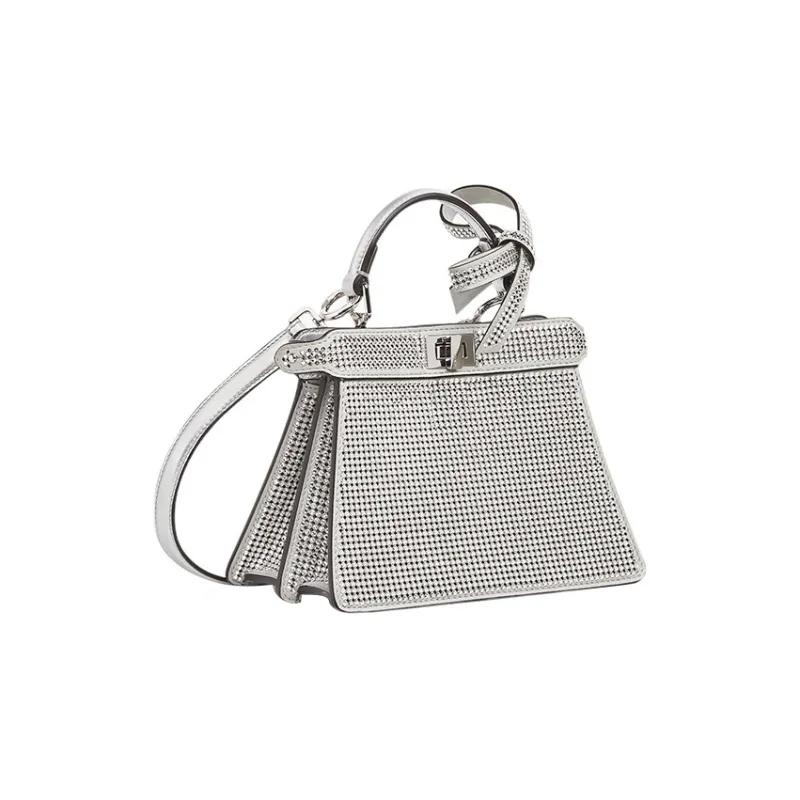 FENDI Peekaboo ISeeU Cow Leather Shoulder Bag Crossbody Bag Handbag Extra Small Women's Silver-1