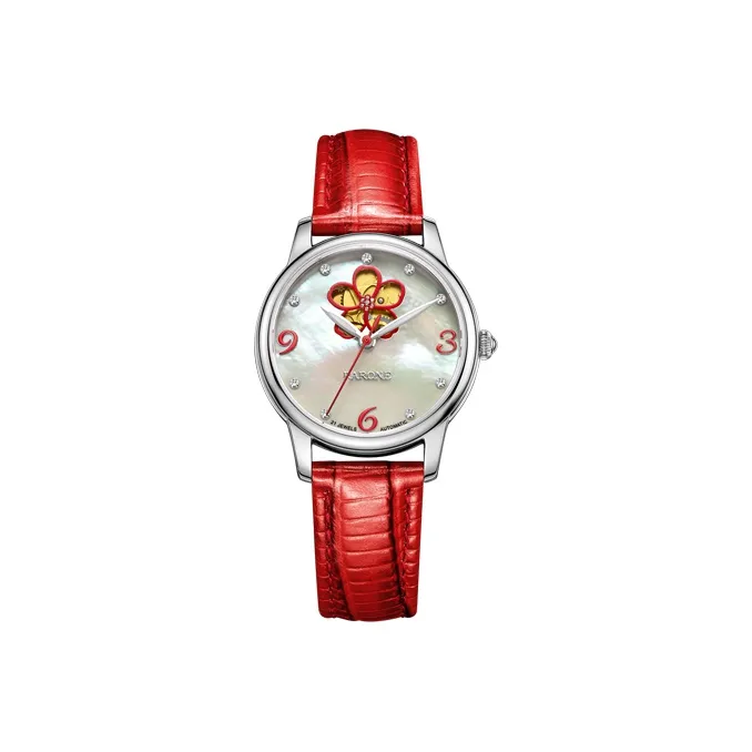 RARONE Mechanical Movement Genuine Leather Strap Watch Women's Watch Mother-of-Pearl Color Watch Dial-4