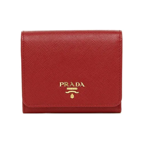 PRADA Cow Leather Coin Purses Wallets Regular Women's Red