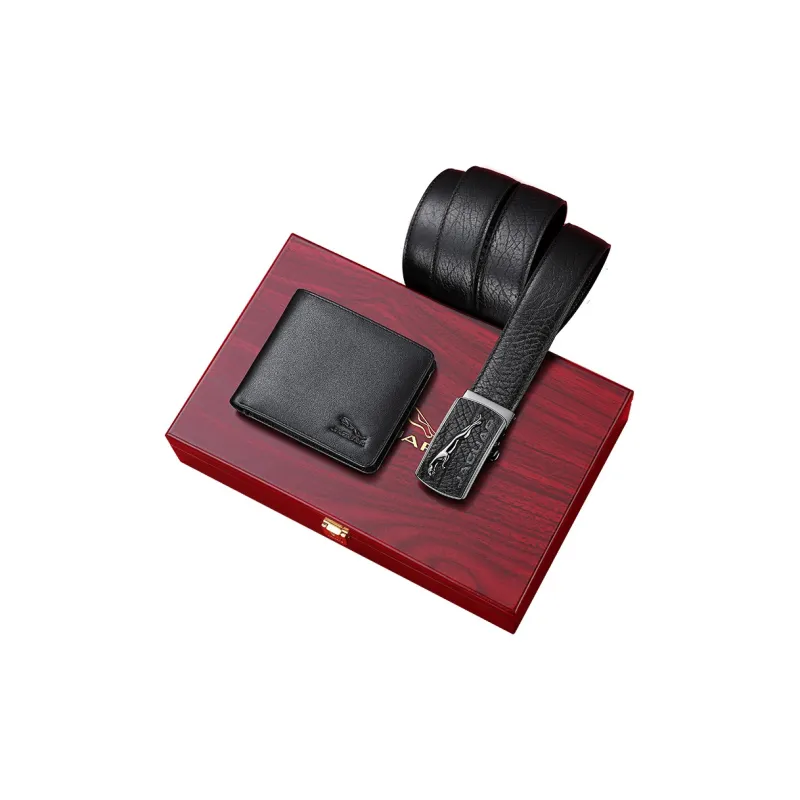 JAGUAR Gift Box Set Business Automatic Buckle Genuine Leather Belts Men's Width 3.55CM-0