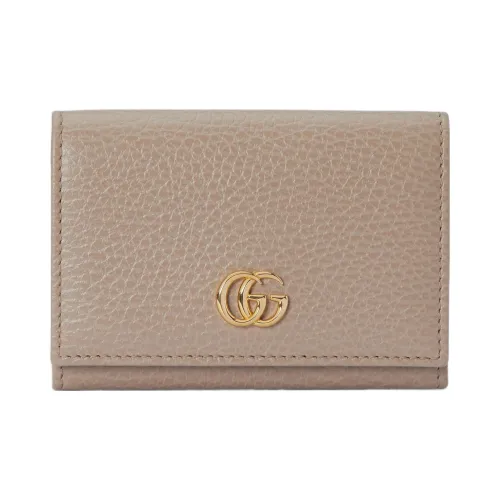 GUCCI Marmont Leather Card Holder Regular Women's Beige