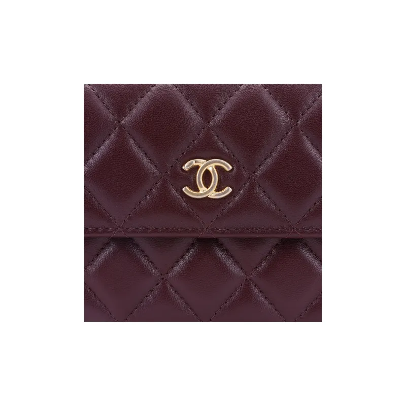 CHANEL Sheepskin Shoulder Bag, Crossbody Bag, Fanny Pack, Coin Purse Women's Burgundy-5