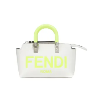 FENDI Calfskin Boston Bag Handbag Shoulder Bag Crossbody Bag Mini Women's White/Neon Yellow