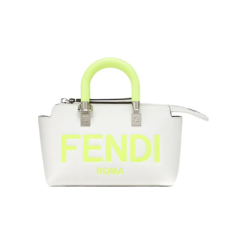 FENDI Calfskin Boston Bag Handbag Shoulder Bag Crossbody Bag Mini Women's White/Neon Yellow-0