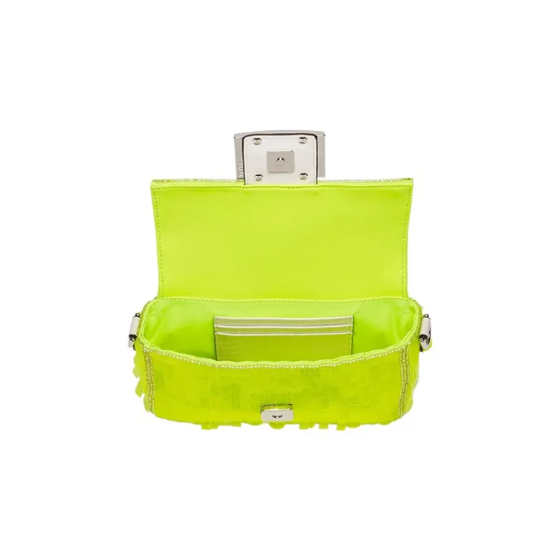 FENDI Baguette Polyester Portable Crossbody Bag Shoulder Bag Mini Women's Neon Yellow-3