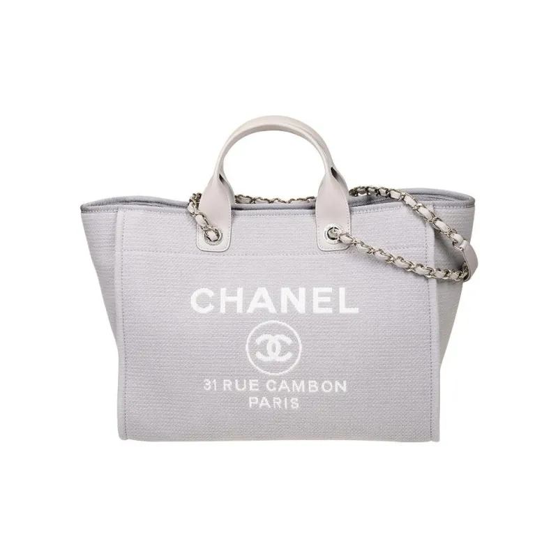CHANEL Fabric Beach Bag, Tote Bag, Shopping Bag, Portable Crossbody Bag, Shoulder Bag Tubas Women's Gray-0