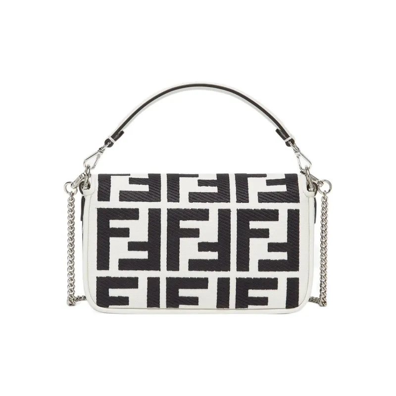 FENDI Baguette Canvas Canvas Bag Portable Crossbody Bag Shoulder Bag Mini Women's White/Black-3