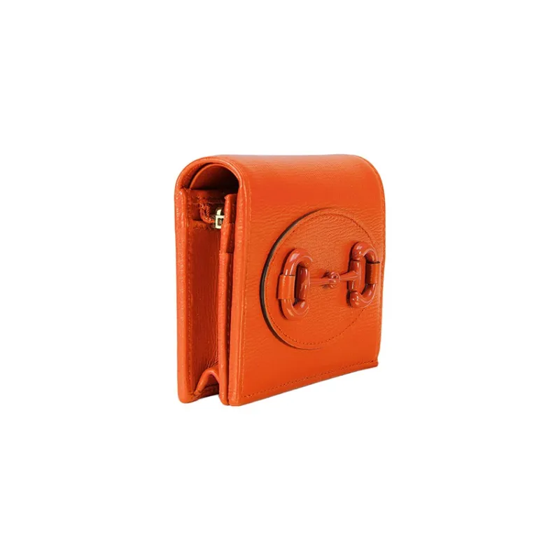 GUCCI Horsebit Leather Wallet Women's Orange-1