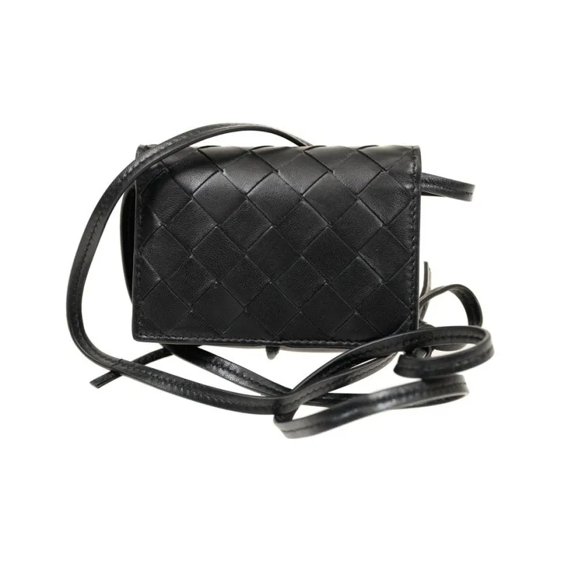 Bottega Veneta Intreccio Woven Lambskin Shoulder Bag, Crossbody Bag Women's Black-3