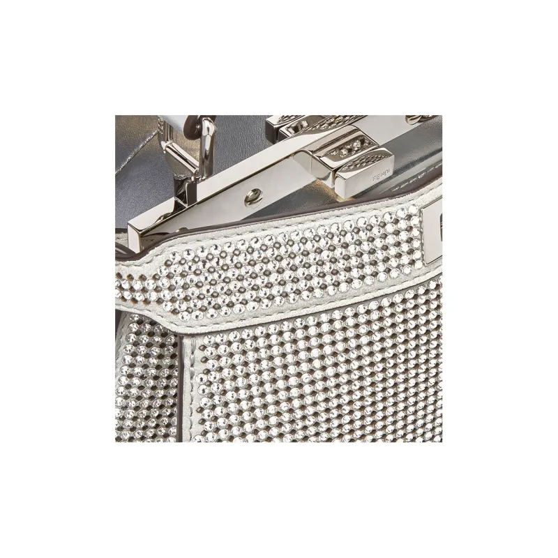 FENDI Peekaboo ISeeU Cow Leather Shoulder Bag Crossbody Bag Handbag Extra Small Women's Silver-4