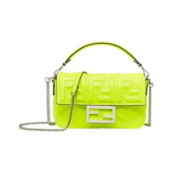 FENDI Baguette Lambskin Baguette Bag Crossbody Bag Handbag Shoulder Bag Mini Women's Neon Yellow