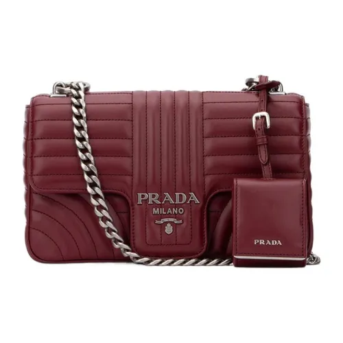 PRADA Cow Leather Shoulder Bag Crossbody Bag Women's Red