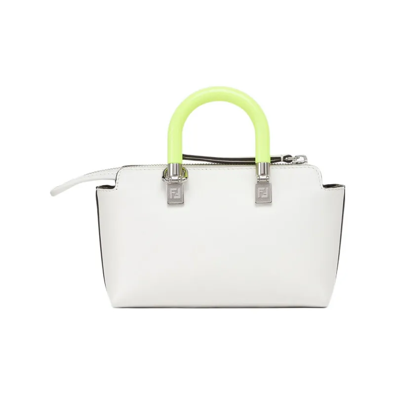 FENDI Calfskin Boston Bag Handbag Shoulder Bag Crossbody Bag Mini Women's White/Neon Yellow-2