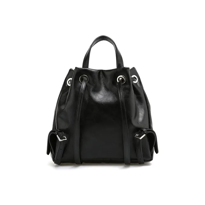 ROSA.K Cow Leather Backpack Medium Size Women's Black/White-3