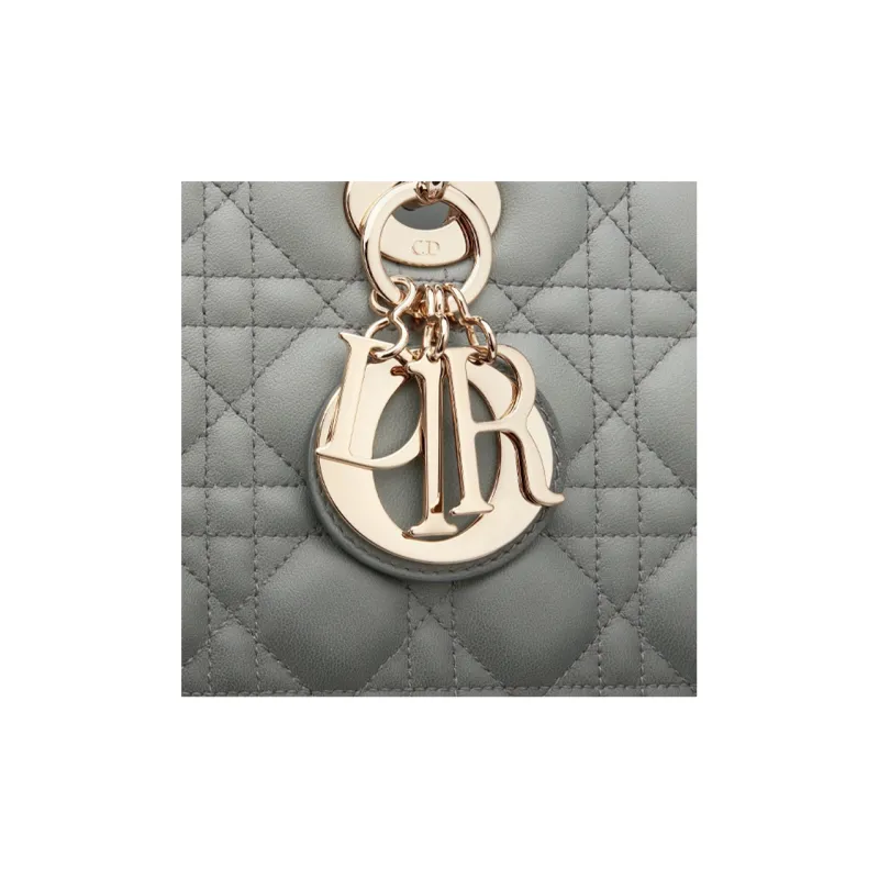 DIOR Sheepskin Lady Dior Bag, Shoulder Bag, Crossbody Bag, Handbag Large Size Women's Gray-3