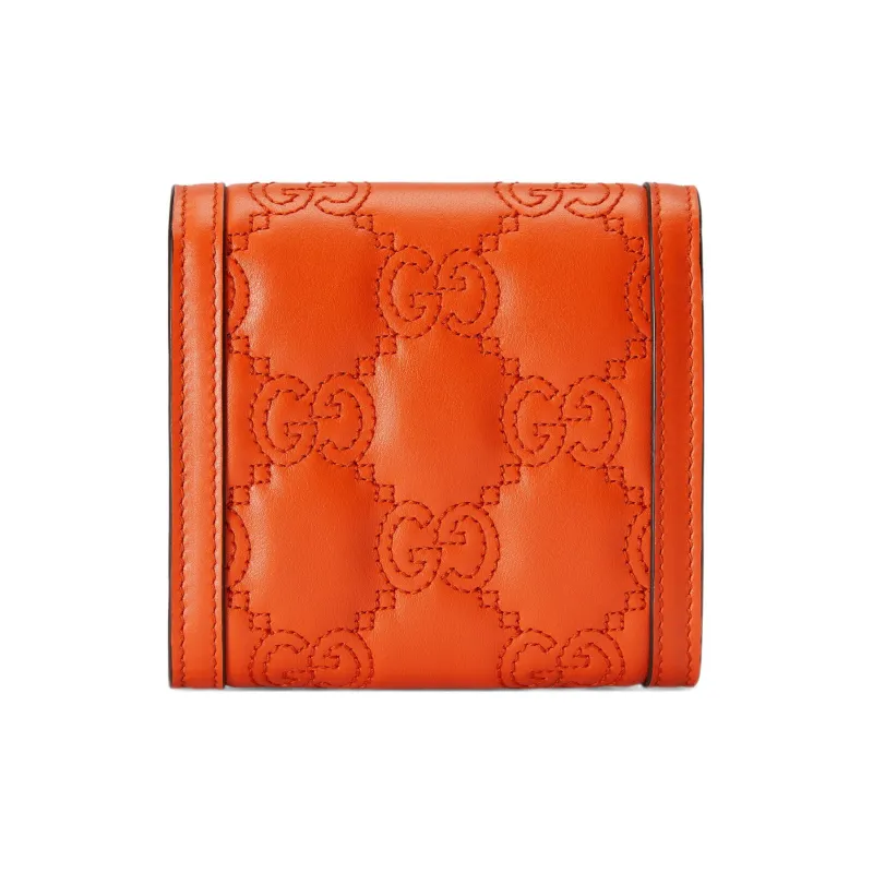 GUCCI Quilting Leather Card Holder Wallet Women's Orange-2