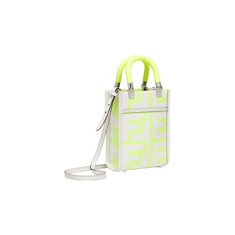 FENDI Marc Jacobs Collaboration Sunshine Calfskin Handbag Shoulder Bag Crossbody Bag Mini Women's White/Neon Yellow-1